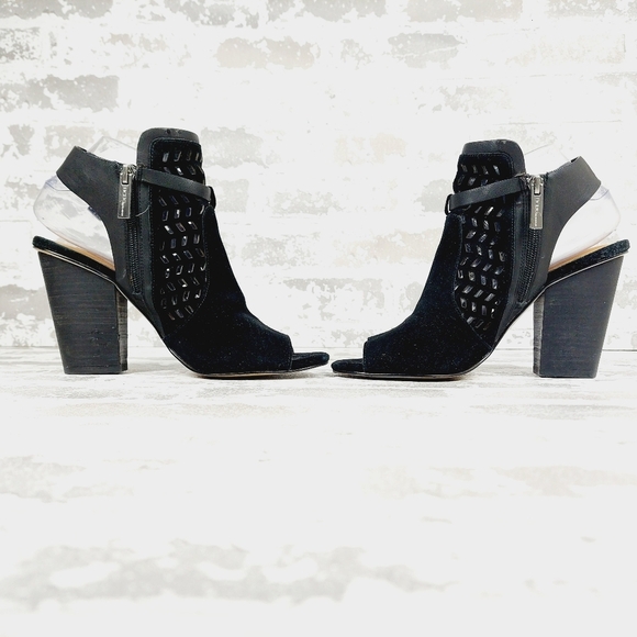 BCBGeneration Black Perforated Suede Block Heel Buckle Up Sandals K941 - Picture 7 of 16